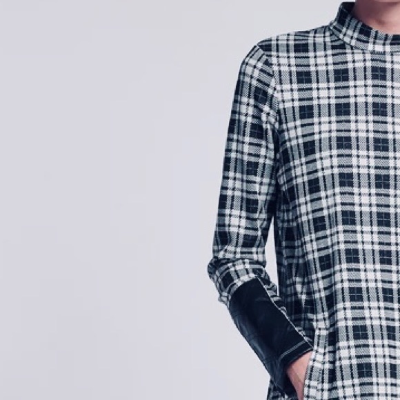 NWT Tyler Boe Plaid Full Sleeve Faux Leather Trim Tunic XS - Picture 3 of 12